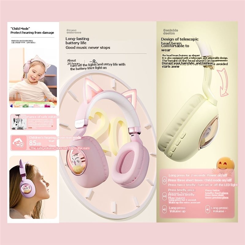 Foldable Bluetooth 5.3 Wireles - Cat Ear Bluetooth Headset Led recension och pris