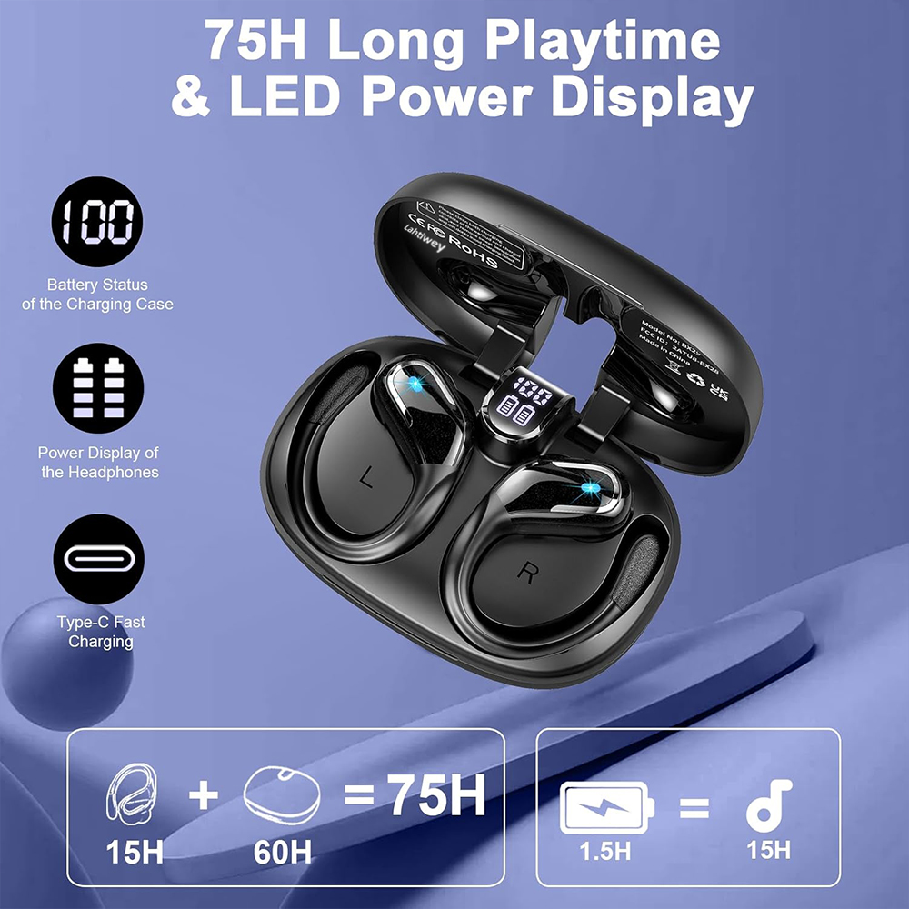 Wireless Earbuds Sport, 75H Pl - Type C Wired Earphones With Mic recension och pris